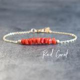 Raw Red Coral Bracelet For Women in Rose Gold & Silver, Summer Jewelry, Italian Bracelet, Rough Girlfriend Gift