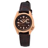 Seiko 5 Sports Compact Automatic Brown Dial Brown Leather Strap Ladies Watch SRE006K1