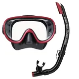 Reef Tourer Adult Single-Window Mask & Snorkel Combo Set, Black/Metallic Dark Red