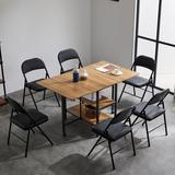17 Stories Folding Dinner Table, Drop Leaf Folding Extension Dinner Table For Kitchen 6 Seats Wood/Metal/Upholstered Chairs in Black/Brown | Wayfair