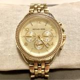 Michael Kors Accessories | Michael Kors | Womens Mk5347 Glitz Gold Toned Stainless Steel Chronograph Watch | Color: Gold | Size: Os