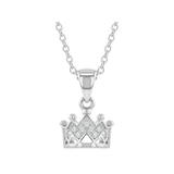 925 Sterling Silver Princess Crown Necklace Pendant Girls Kids Toddlers CZ 16