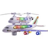 Kids Airplane Toy with Attached Rescue Helicopter Flashing 4D Lights and Sounds Bump & Go Action