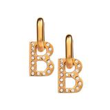 Women's B Chain XS Earrings - Shiny Gold Crystal