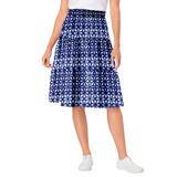 Plus Size Women's Jersey Knit Tiered Skirt by Woman Within in Navy Watercolor Tile (Size 26/28)