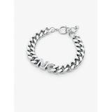 Michael Kors 14K Gold-Plated Brass Pavé Logo Curb Link Bracelet Silver One Size