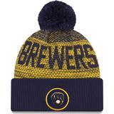 Men's New Era Navy Milwaukee Brewers Authentic Collection Sport Cuffed Knit Hat with Pom