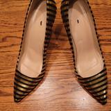 J. Crew Shoes | J Crew Genuine Gold Leather Black Suede Stripe Pointed Toe Heels Shoes Size 8.5 | Color: Black/Gold | Size: 8.5