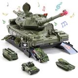 CUTE STONE Military Vehicles Sets Battle Tank Toy with Realistic Light and Sound 4 Pack Mini Alloy Die-cast Army Cars Great Gift for Kids