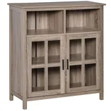 HOMCOM Accent Sideboard Serving Buffet Storage Cabinet with 2 Cubbyholes Glass Door and Adjustable Shelf Oak