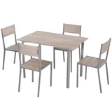 HOMCOM 5 Piece Modern Rectangular Dining Room Table Set with 4 Metal Frame Chairs for Kitchen Breakfast Nook Dinette, Natural Wo