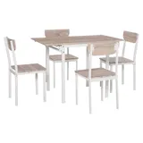 HOMCOM Modern 5 Piece Dining Table Set for 4 with Foldable Drop Leaf 4 Chairs and Metal Frame for Small Spaces White
