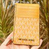 Michael Kors Bags | Michael Kors Jet Set Travel Medium Top Zip Card Case Wallet Honeycomb Coin Pouch | Color: Yellow | Size: Os