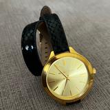 Michael Kors Accessories | Michael Kors Runway Gold Dial Black Leather Women Watch Mk 2314 | Color: Black/Gold | Size: Os