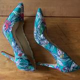 Jessica Simpson Shoes | Jessica Simpson Green Floral Patterned Pumps, Point Toe, Size 9.5 | Color: Green | Size: 9.5