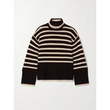 TOTEME - Striped Wool And Cotton-blend Turtleneck Sweater - Black - x small