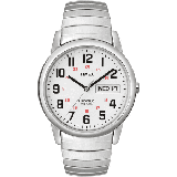 Timex Men s Easy Reader 35mm Day-Date Watch – Silver-Tone Case White Dial with Silver-Tone Expansion Band