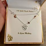 Disney Jewelry | Disney Mickey Mouse Crystal Heart Pendant Necklace 14k Gold Flash Plating | Color: Gold/Silver | Size: Approximate Chain Length- 16 To 18