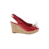 Nine West Wedges: Slingback Platform Casual Red Print Shoes - Women's Size 7 - Peep Toe