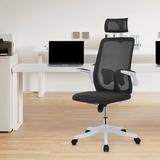 Inbox Zero Adjustable High Back Swivel Office Seat w/ Headrest Wood/Upholstered/Mesh in Gray/Black, Size 46.5 H x 24.0 W x 22.0 D in | Wayfair