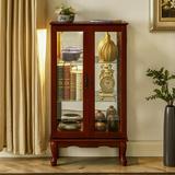 Curio Cabinet Lighted Curio Diapaly Cabinet with Adjustable Shelves and Mirrored Back Panel Tempered Glass Doors (Cherry 3 Tier)