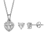 PRIMROSE Sterling Silver Cubic Zirconia Heart Stud Earrings & Heart Pendant Necklace Set, Women's, Size: 18", Grey