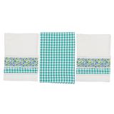 Viridian Spring,'Set of 3 Viridian Checkered Cotton Dish Towels with Laces'
