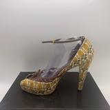 Gucci Shoes | Gucci Canvasleather Vintage Platform Cut Out Peep Toe Logo Pumps Shoes | Color: Brown/Tan | Size: 9.5