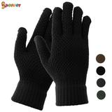 Spencer Winter Touchscreen Gloves for Men Warm Wool Fleece Texting Gloves Anti-Slip Soft Lining Elastic Cuff Glove (Black)