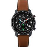 Timex Men's Metropolitan R Brown Leather Silicone Strap Amoled Touchscreen Smart Watch with Gps Heart Rate 42mm