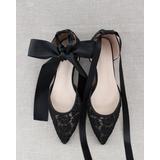 Black Crochet Lace Pointy Toe Flats - Women Wedding Shoes, Bridesmaid Bridal Flats, Holiday Shoes