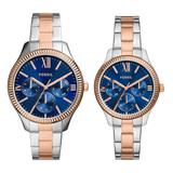 Fossil Unisex His and Hers Multifunction, Silver-Tone Alloy Watch Set