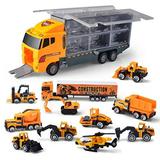 Joyin Toy 11 in 1 Die-cast Construction Truck Vehicle Car Toy Set Play Vehicles in Carrier Truck