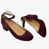 Madewell Shoes | Madewell Women's Inez Stud Ankle Strap Burgundy Suede Pumps Size 8 | Color: Red | Size: 8