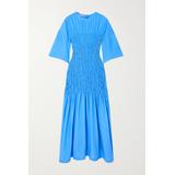 Stella McCartney - Smocked Silk-satin Midi Dress - Blue - IT36