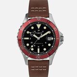 TIMEX Navi XL Automatic 41mm With Black Dial And Red Bezel On Leather Strap | HODINKEE