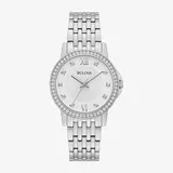 Bulova Womens Crystal Accent Silver Tone Stainless Steel Bracelet Watch 96l297, One Size