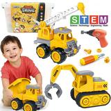Take Apart Truck Toys for Boys and Girls Set of 3 Construction Vehicles for Kids Build a Dump Truck Excavator and Crane Take a Part Truck Toy with Drill and Tools for Toddlers 2-5 Years Old