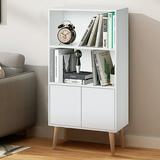 Hommpa 3 Shelf Bookshelf Bookshelves Cabinet with 2 Doors White Bookcase Storage Organizer