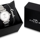 Coach Accessories | Coach Madison Stainless Steel & Crystals Women's Watch And Bracelet Gift Set New | Color: Silver | Size: 34mm