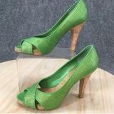 Nine West Shoes | Nine West High Heels Womens 8 M Lime Cork Peep Toe Pump Green Woven Slip On | Color: Green | Size: 8