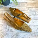 Zara Shoes | Nwt Zara Pointed Gold Sparkly Gem Sandal Heeled Flats Size 35 5 | Color: Gold/Tan | Size: 5