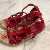 Burberry Shoes | Burberry Wedges Ankle Strap 5 Inch Heel In Like New Condition All Leather Upper | Color: Red | Size: 40