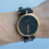Gucci Accessories | Gucci Vintage Watch 18k Gold Plated Black Leather Band | Color: Black/Gold | Size: Os