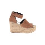Dolce Vita Wedges: Slip-on Platform Boho Chic Tan Solid Shoes - Women's Size 9 - Peep Toe