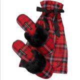 Victoria's Secret Shoes | Victorias Secret Signature Plaid Satin Slippers, Size Medium 78 | Color: Black/Red | Size: Medium Sizes 78