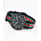 Diamonique Women's Watches Black/Black - Black & Red Stripe Diamonique-Accent The Maritime NATO-Strap Watch