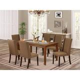 Red Barrel Studio® Abrahamsen Rubberwood Solid Wood Dining Set Wood/Upholstered Chairs in Brown, Size 30.0 H in | Wayfair