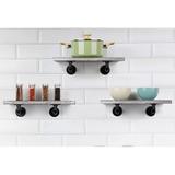 Williston Forge Floating Shelves w/ Industrial Pipe, Wall Mounted Wood Shelving Storage,Set Of 3,Offwhite Wood in Black/Brown | Wayfair
