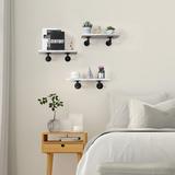Williston Forge Floating Shelves w/ Industrial Pipe, Wall Mounted Wood Shelving Storage,Set Of 3,Off Wood in White, Size 4.72 H x 8.66 W x 17.5 D in